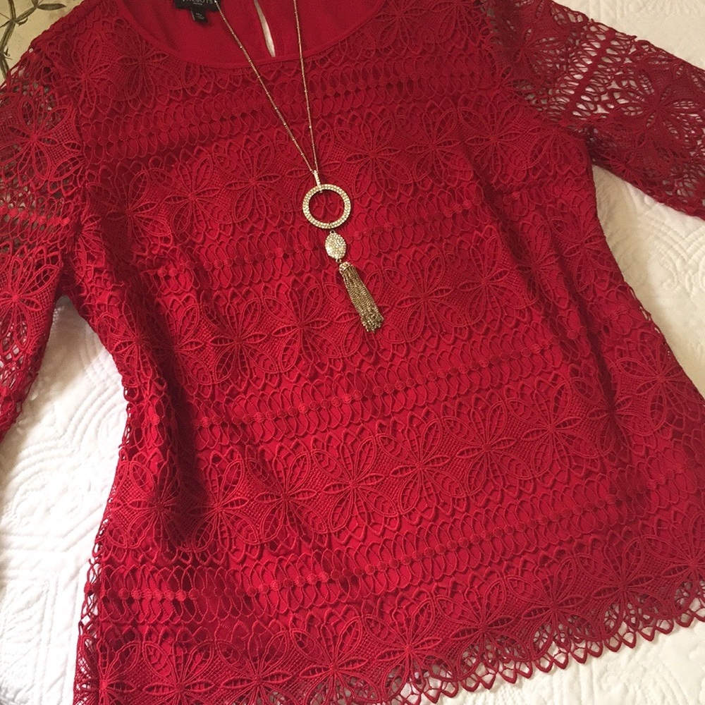Talbots Floral Lace Overlay Top - Picture 10 of 16